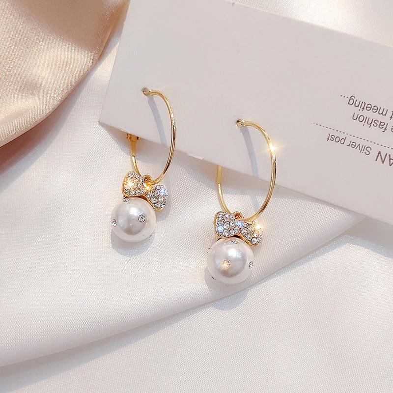 Elegant Bow & Pearl Hoop Earrings