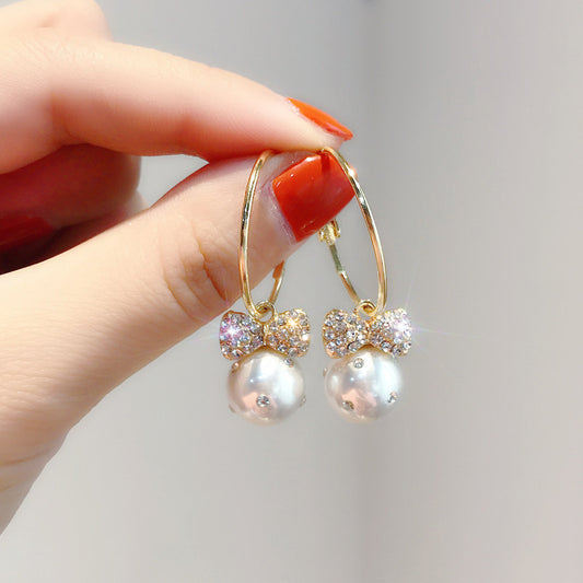 Elegant Bow & Pearl Hoop Earrings