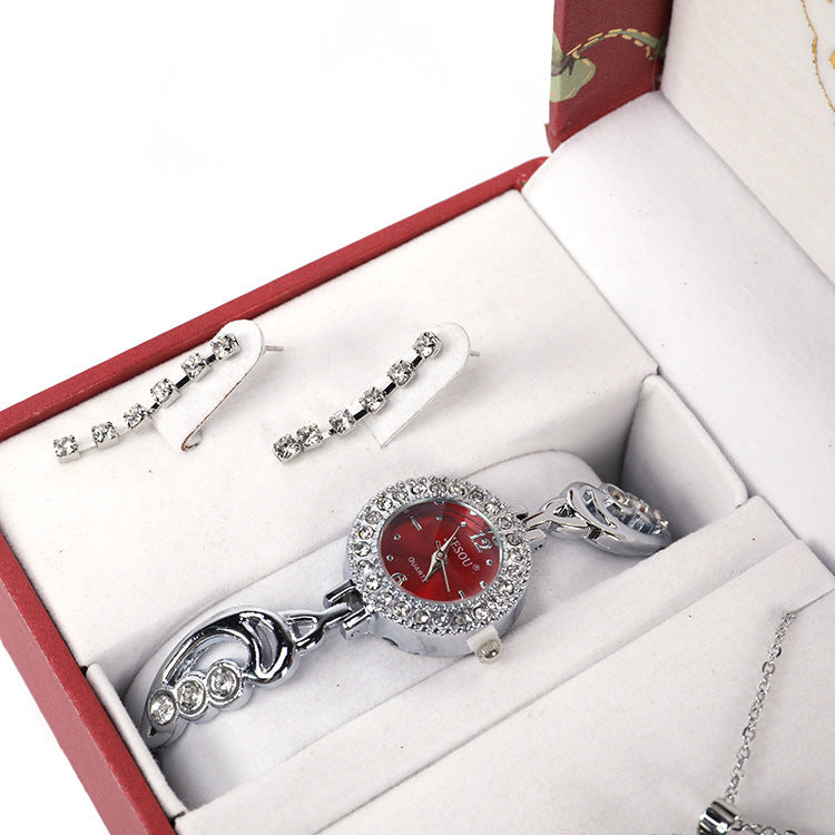 Ladies Watch, Earrings, and Necklace Set