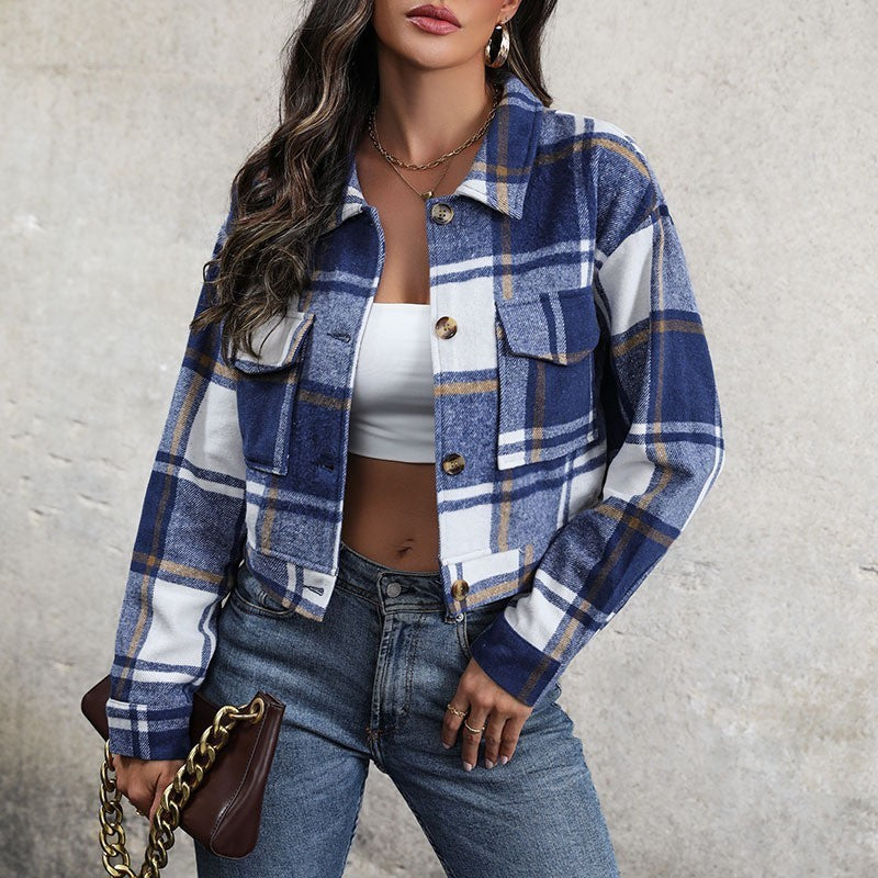 Cropped Plaid Jacket With Pockets