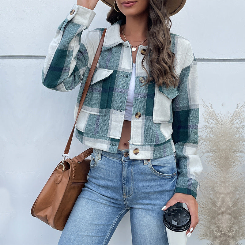 Cropped Plaid Jacket With Pockets