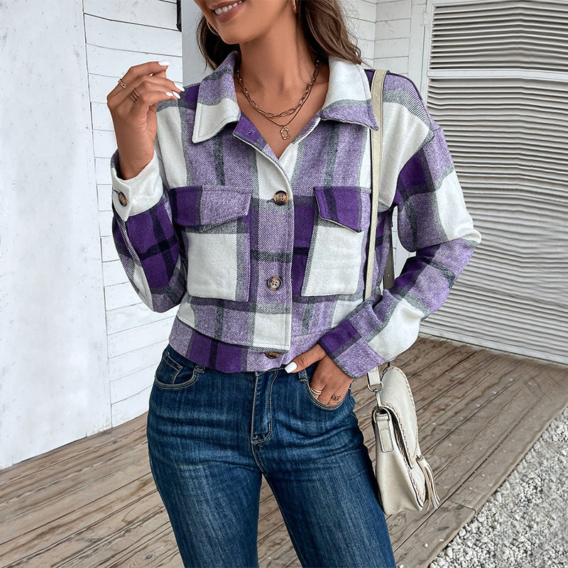 Cropped Plaid Jacket With Pockets