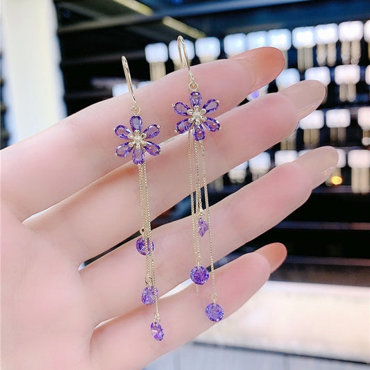 Purple Crystal Flower Earrings