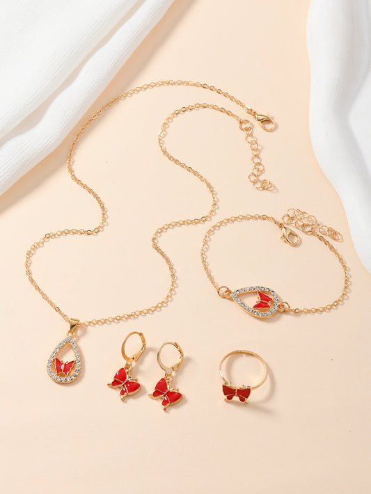 4PCS Luxury Women Butterfly Necklace Jewelry Set