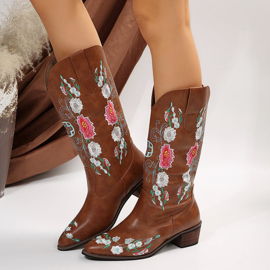 Floral High Square Toe Boots