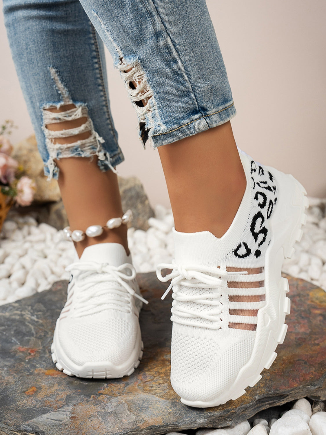 Leopard Lace Up Mesh Shoes