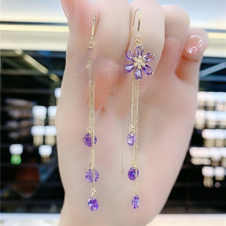 Purple Crystal Flower Earrings