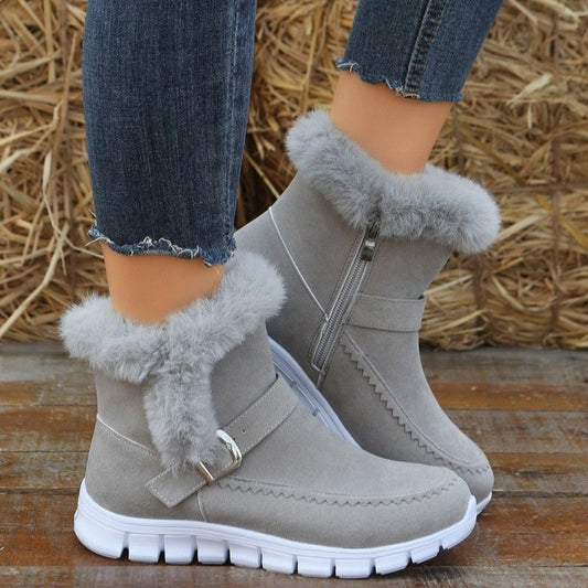 New Fuzzy Ankle Boots With Buckle